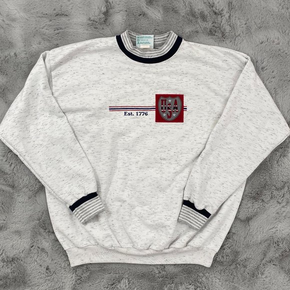 Vintage Est 1776 USA White Crew Neck Sweater - Picture 1 of 9